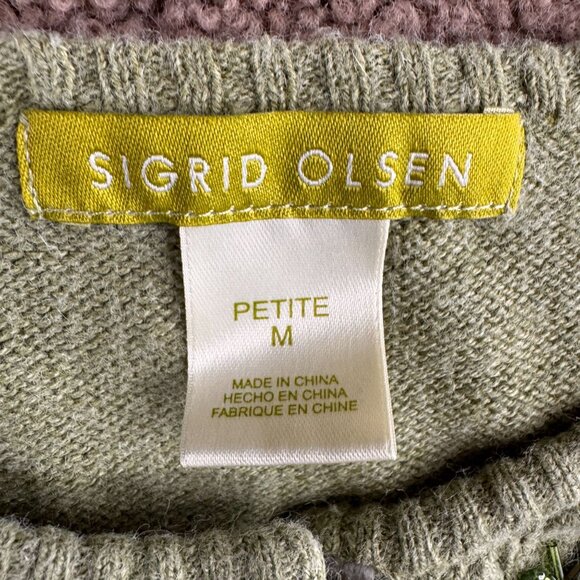 Sigrid Olsen Cardigan Sweater Women MP Beaded Green Fairy Floral Silk Cotton - Picture 5 of 7